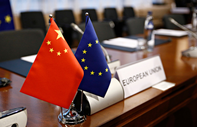 Flag of EU and flag of China