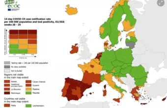 ECDC:  Στις αποχρώσεις του «κόκκινου»  η Ελλάδα- Η κατάσταση στην Ευρώπη