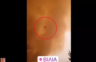 Φωτιά Βίλια: «Κεφάλι!» - Στρόβιλος από φωτιά «πετά» στους πυροσβέστες κορμό δέντρου (video) 