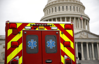 ambulance sits parked outside the U.S. Capitol in Washington