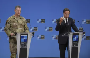 NATO Secretary General Mark Rutte, right, and Supreme Allied Commander Europe (SACEUR), General Alexus G. Grynkewich