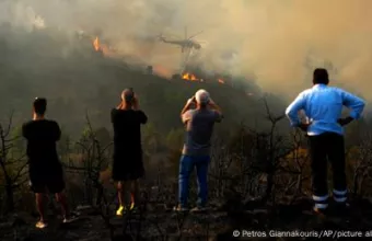 Πολίτες βλέπουν δασική πυρκαγιά