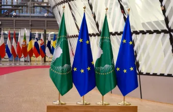 Flags of the African Union and the European Union in Brussels
