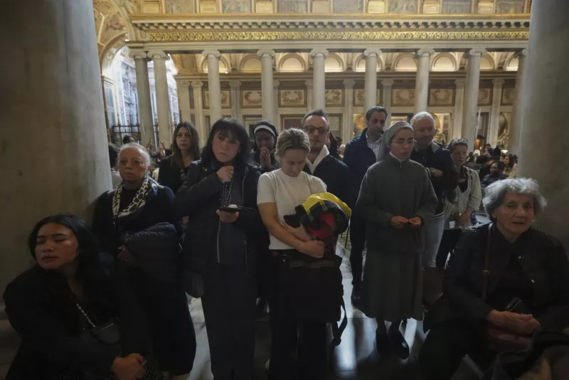 Faithful pay their respects to the tomb of Pope Francis inside St. Mary Major Basilica, in Rome