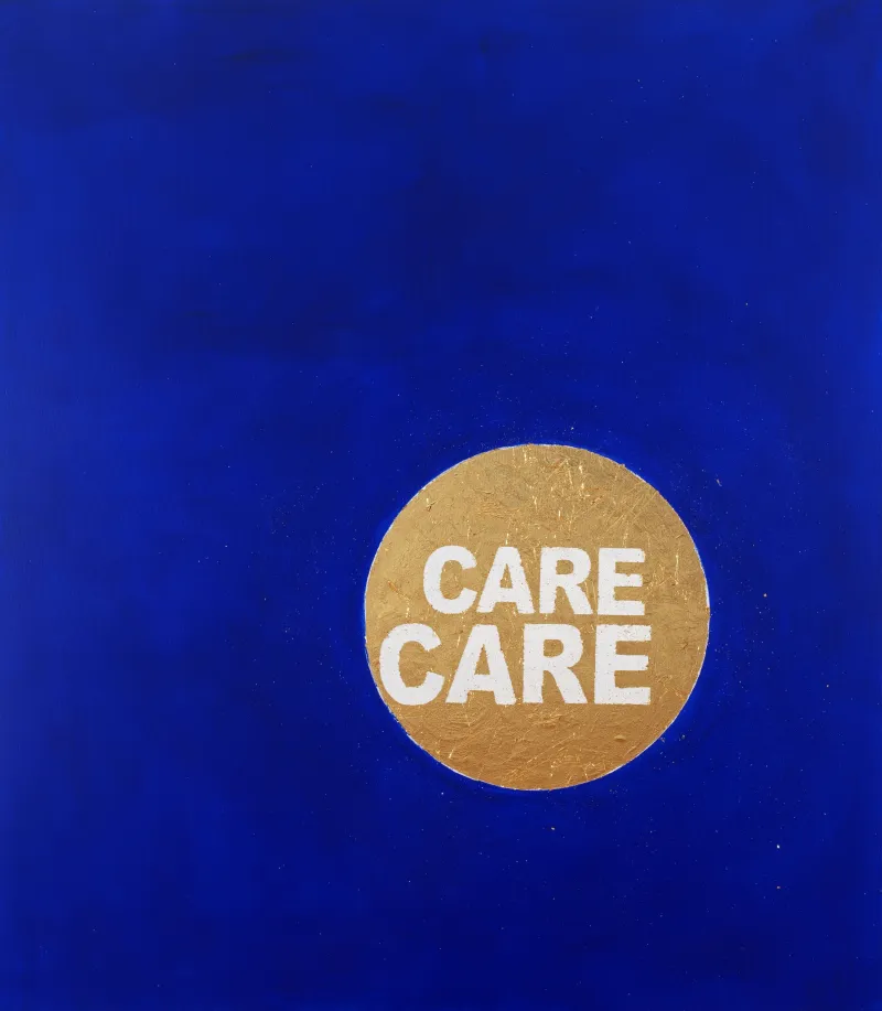Care [Φροντίδα], 2026, ακρυλικό και φύλλο χρυσού σε καμβά