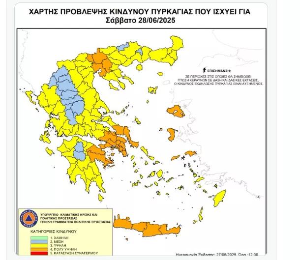 Πολιτική Προστασία: Πολύ υψηλός κίνδυνος πυρκαγιάς σήμερα