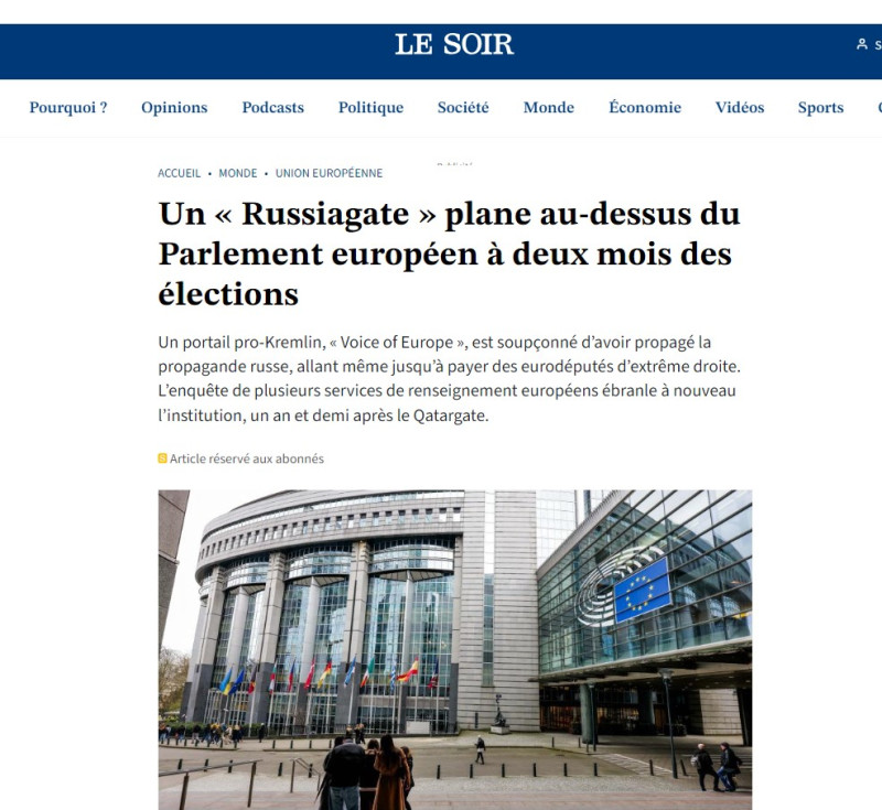 Ένα «Russiagate» πλανάται πάνω από το Ευρωπαϊκό Κοινοβούλιο, σύμφωνα με τη βελγική εφημερίδα Le Soir 