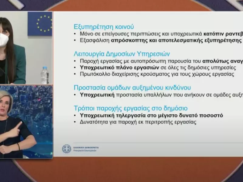 Χαραλαμπογιάννη: Μόνο επείγουσες περιπτώσεις και κατόπιν ραντεβού στις δημόσιες υπηρεσίες