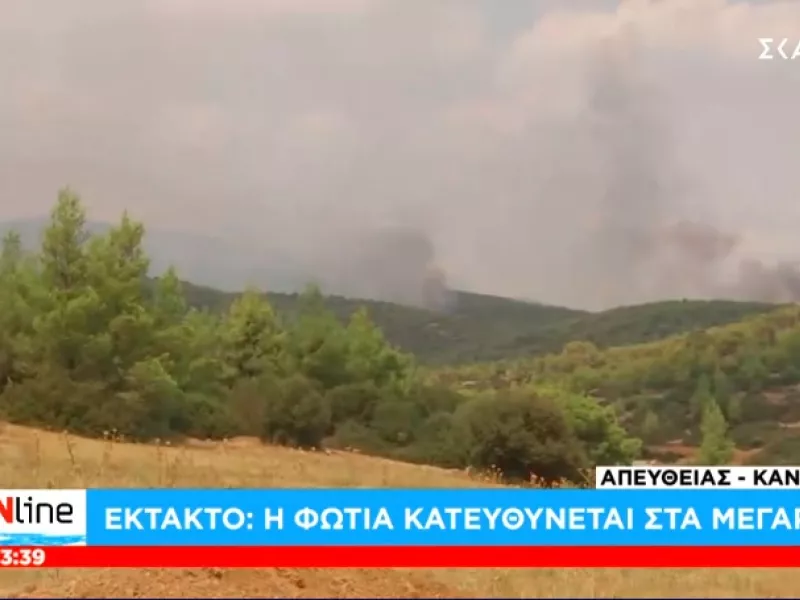 Η πυρκαγιά στα Βίλια πήρε κατεύθυνση προς Μέγαρα - Στο σημείο ισχυρές πυροσβεστικές δυνάμεις