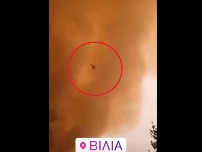 Φωτιά Βίλια: «Κεφάλι!» - Στρόβιλος από φωτιά «πετά» στους πυροσβέστες κορμό δέντρου (video) 