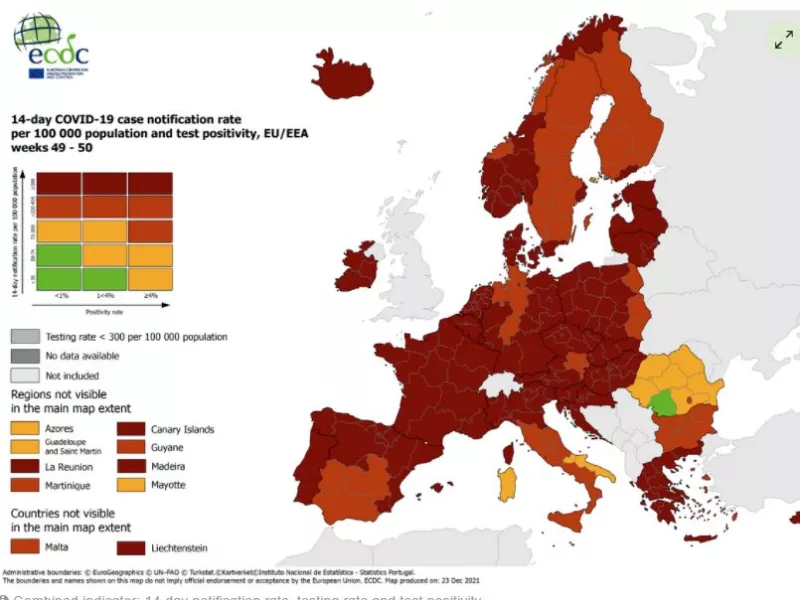 Χάρτης ECDC: Στο «βαθύ κόκκινο» οι περισσότερες χώρες της Ευρώπης, μεταξύ των οποίων και η Ελλάδα 