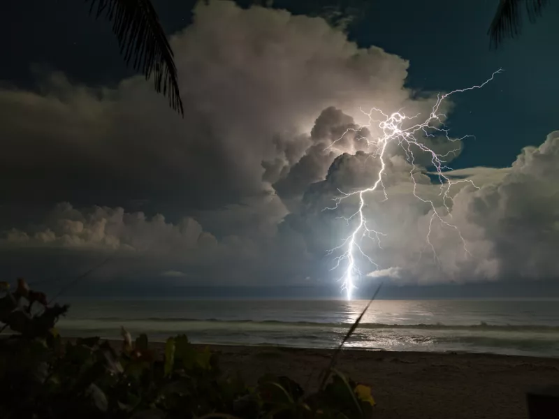 Severe lightning storm over the ocean