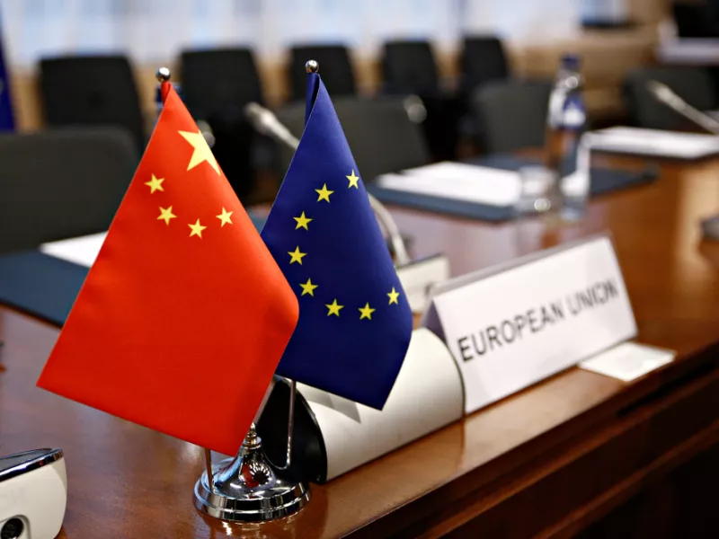 Flag of EU and flag of China