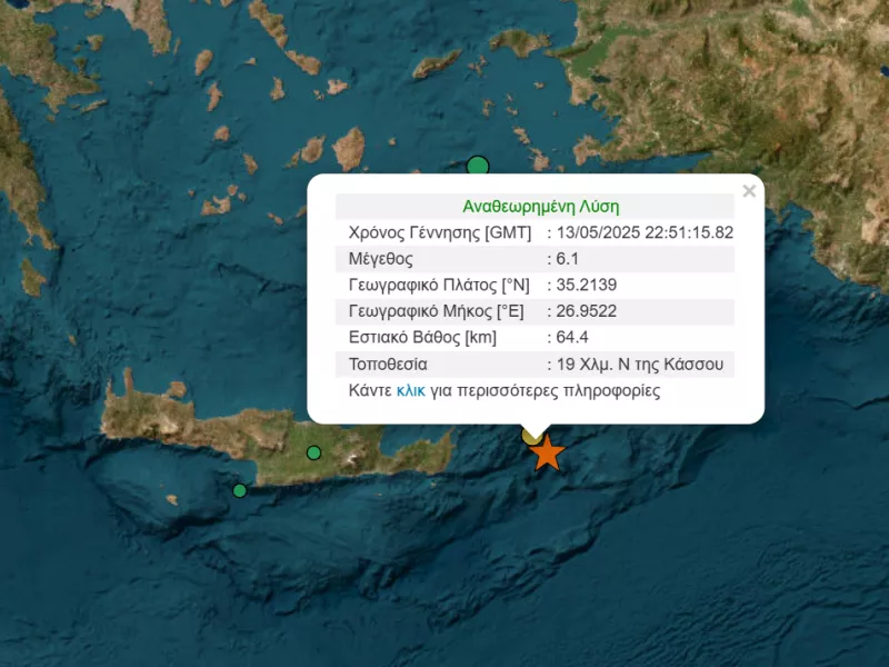 Ισχυρός σεισμός 6,1 Ρίχτερ στην Κάσο - Προειδοποίηση για τσουνάμι