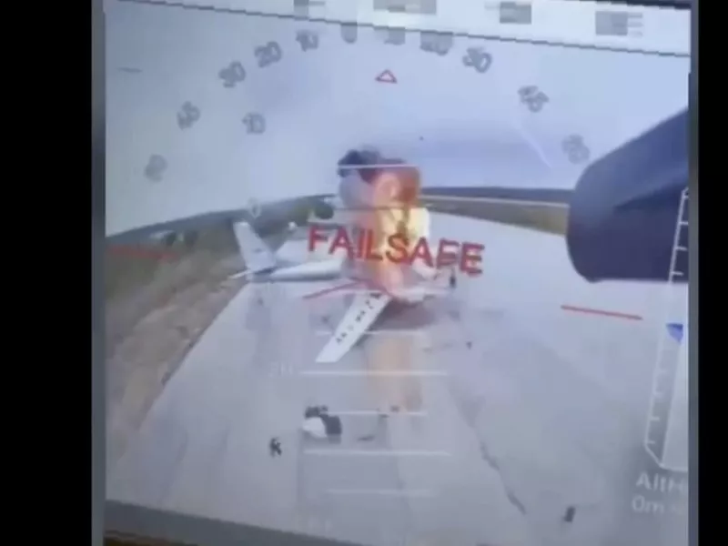 Ukrainian drone striking Russian planes