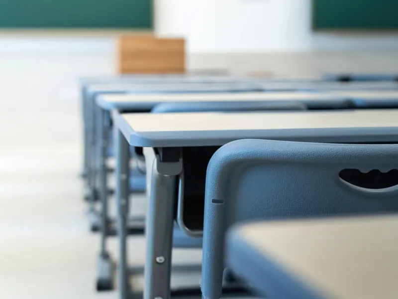 Tables and chairs in the school classroom